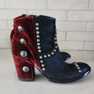 Double D Ranch Black and Red Studded Ankle Boots
